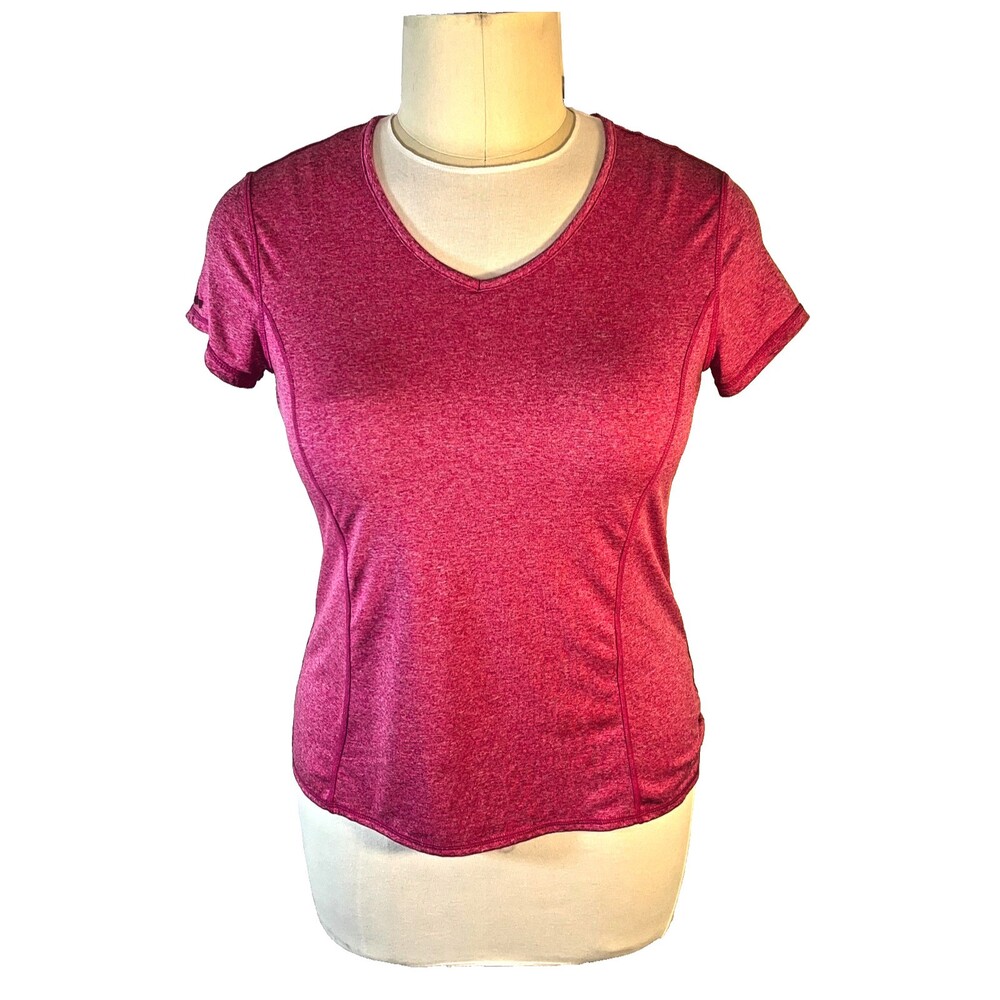 Danskin NOW - Women's 2X Performance Tee Shirt Heathered Pink V-Neck Front Seame